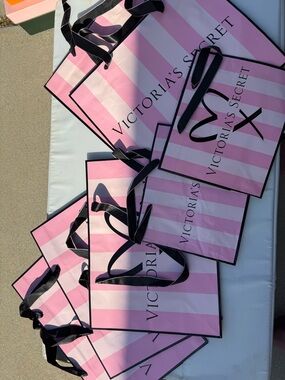 Victoria's Secret Pink and Black Striped Tote Bags